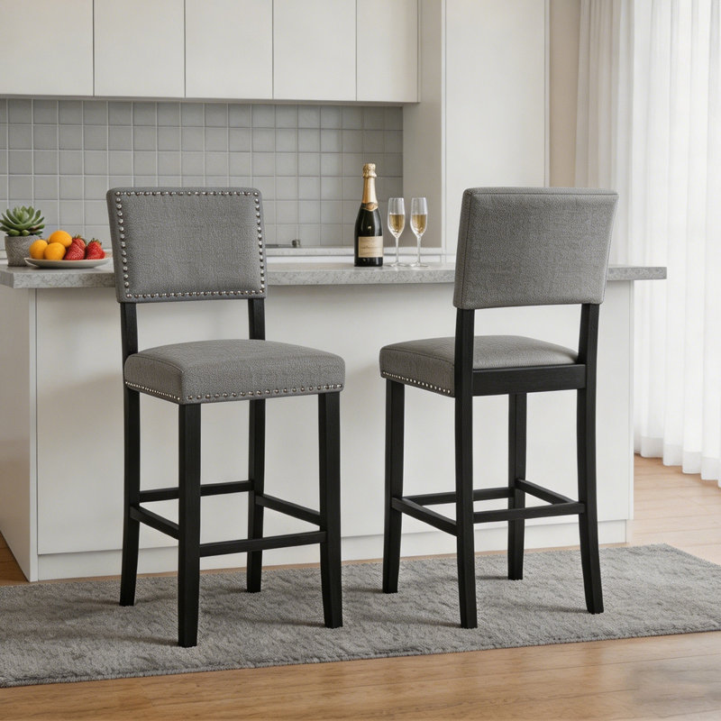 Ennu Solid Wood Counter Stool, Gray