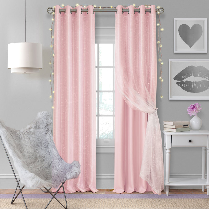 Merri Room Darkening Single Curtain Panel, Soft Pink, 84" x 52"