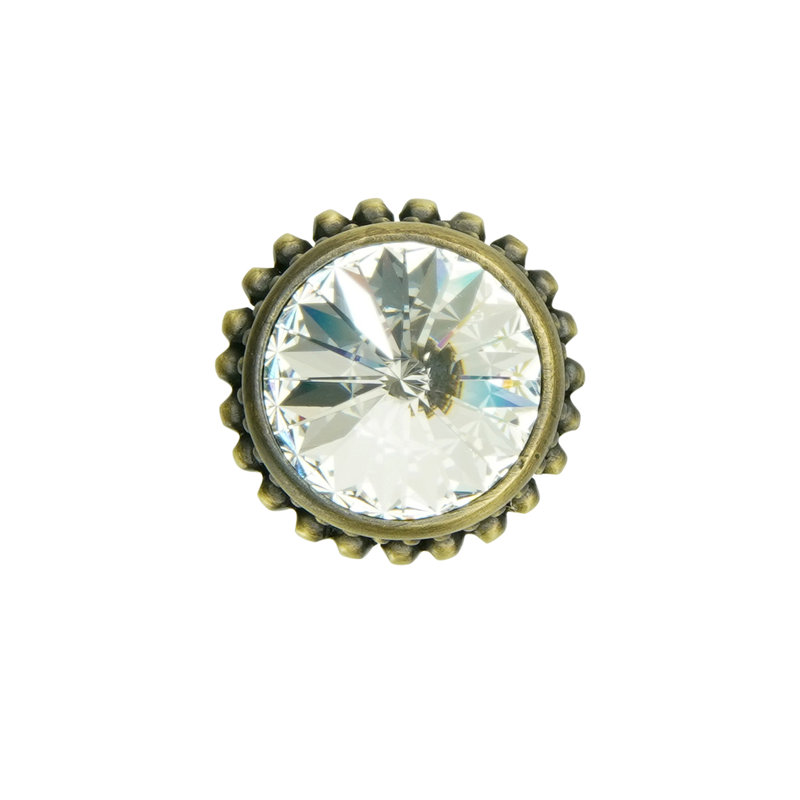 Poignée cachette avec rivol de 18 mm Swarovski cristal transparent, Laiton antique