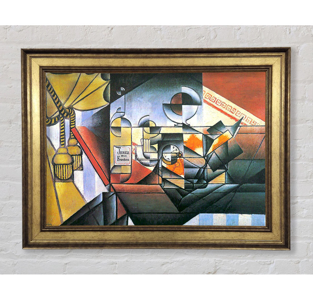 Juan Gris Uhr und Flasche Jerez De La Frontera - Einzelner Bilderrahmen Kunstdrucke