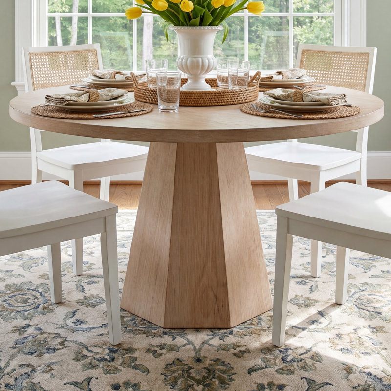 Tasse Pine Round Unfinished Solid Wood Top with Solid Wood Base Dining Table