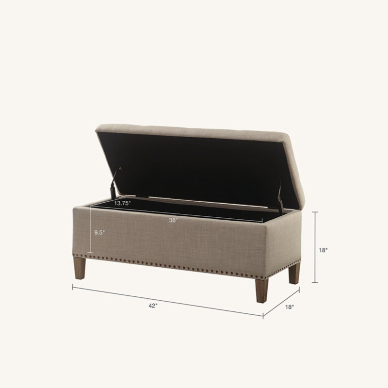 Tufted Top Soft Close Storage Bench, Light Gray