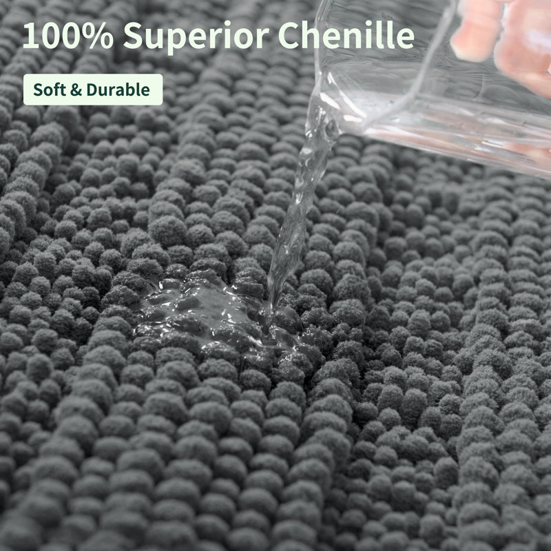 Chenault Soft Absorbent Microfiber Non-Slip Backing Rectangle Bath Rug, 20" W x 32" L, Grey
