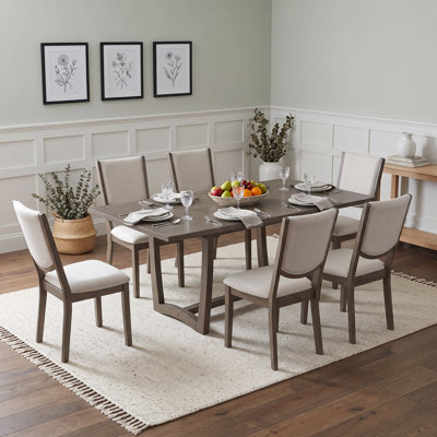 Ensemble de salle à manger 7 pièces rectangulaire avec table extensible, 6 chaises rembourrées à dossier incurvé pour salle à manger