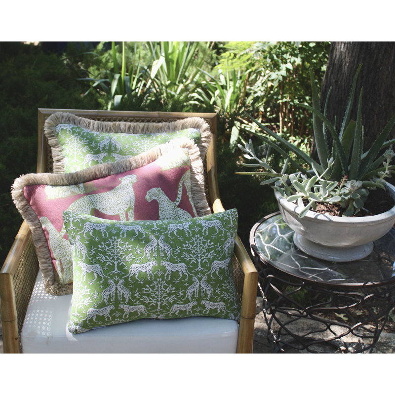 Lumbar Indoor/Outdoor Pillow Cover & Insert, Rectangular, 14" H x 20" W, Kiwi Green/Green/White
