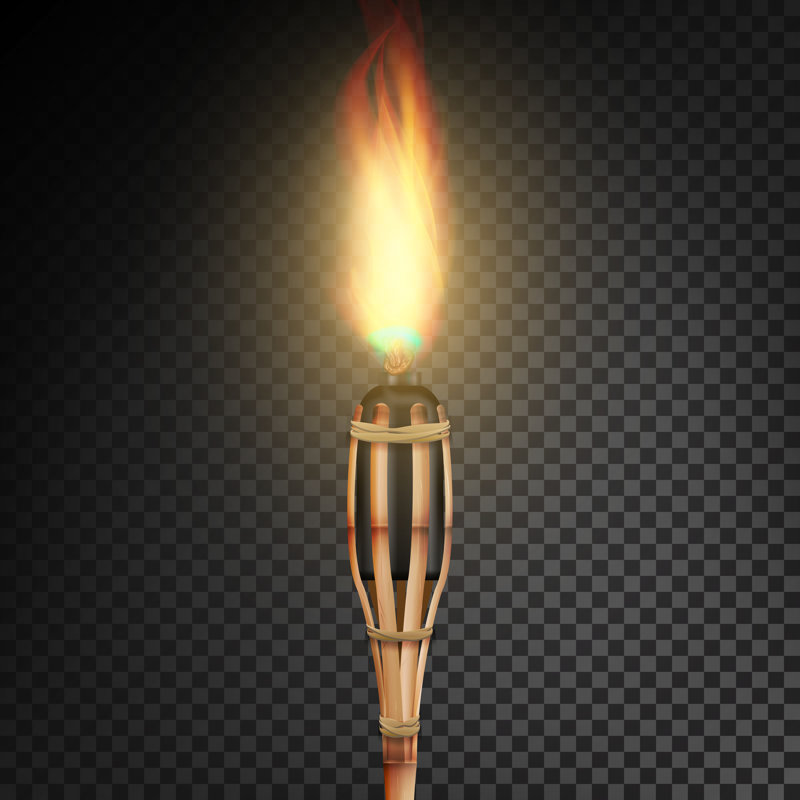 Bamboo Torch With Flame - Wrapped Canvas Print, 30cm H x 30cm W x 3.8cm D