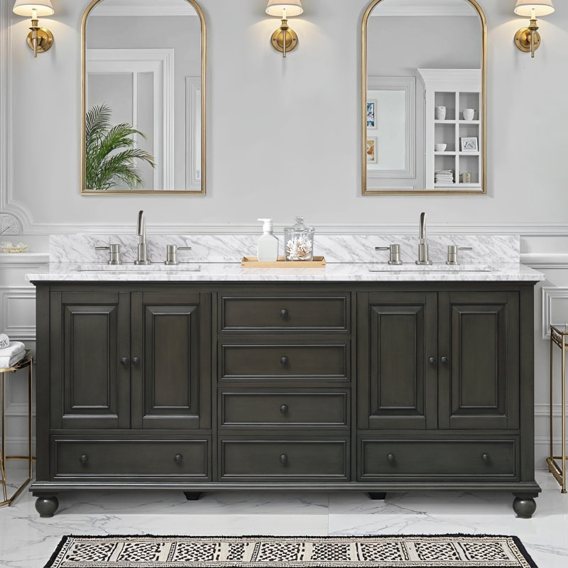 Magruder Double Bathroom Vanity with Top, Carrera White, French White, 72"
