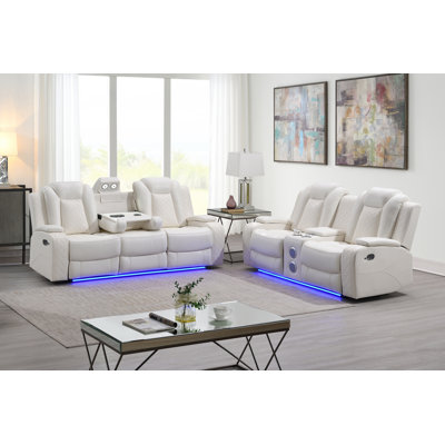 Hilyard Ii 2-Piece Faux Leather Manual Living Room Set, White
