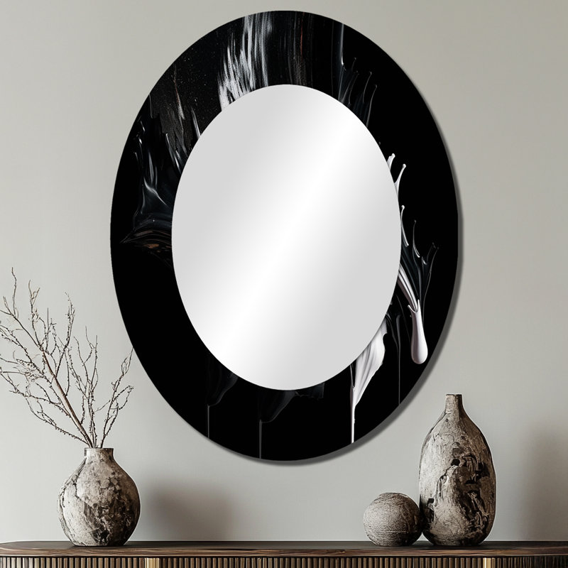 Exploration des profondeurs du marbre noir VI - décor de miroir mural ovale noir, 40 po x 30 po