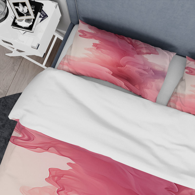 Ensemble de housse de couette abstraite rose polaire Radiance Smoke III, Housse de couette pour grand lit et 2 taies décor
