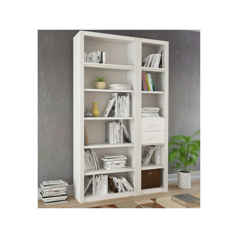 Elona 213 cm H x 128 cm W Solid Wood Library Bookcase, White Lacquer