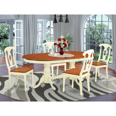 5 Piece Dining Table Set for 4 Includes an Oval Kitchen Table with Butterfly Leaf and 4 Kitchen Dining Chairs, Buttermilk & Cherry