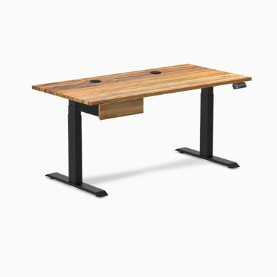 Bureau double debout en bois franc avec tiroir - Noyer / 60 x 30 pouces avec œillets / noir mat