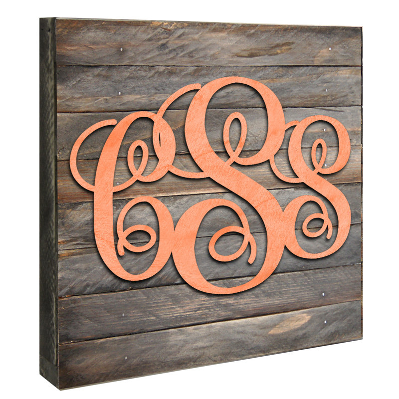 Décoration murale en forme de script monogramme sur bloc en bois 3 lettres, Oui, Noir, H 24 po x l 18 po