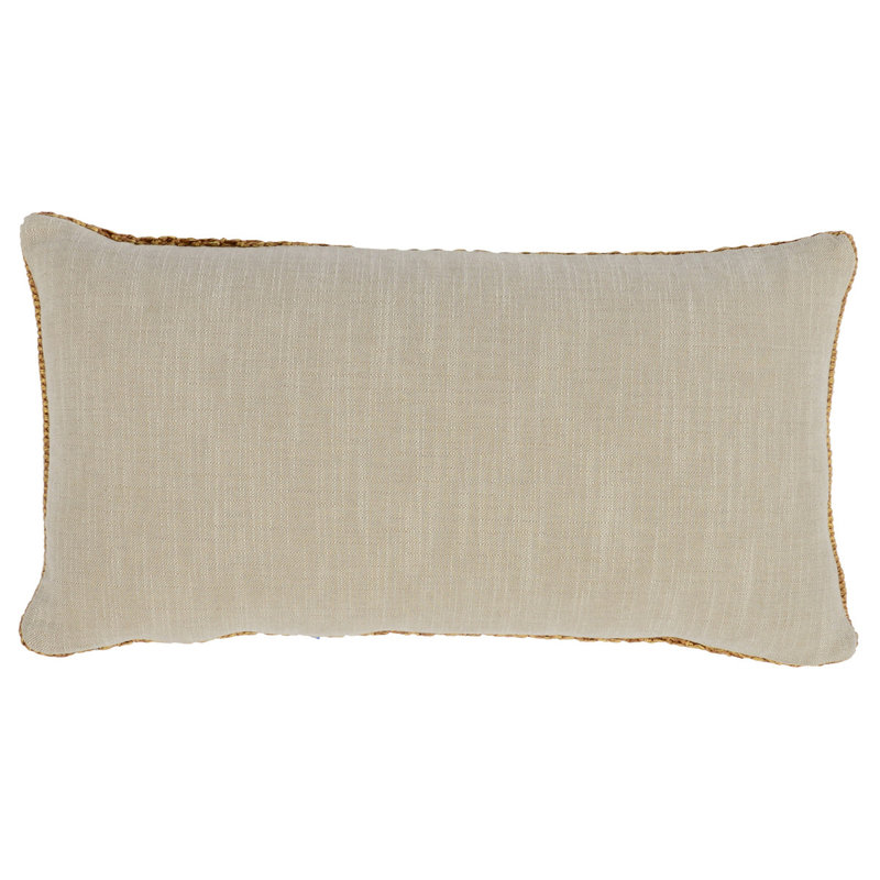 Nakeya Knitted Linen Throw Pillow, Ivory, 14" x 26", Rectangle