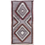 Gray Antique Tribal Geometric Design Navajo Flat Woven Native American Rug