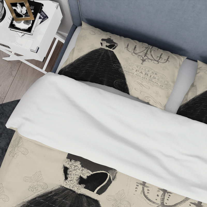 French Couture I - Ensemble de housse de couette Fashion - Microfibre de polyester, Housse simple + 1 taie décorative, Crème