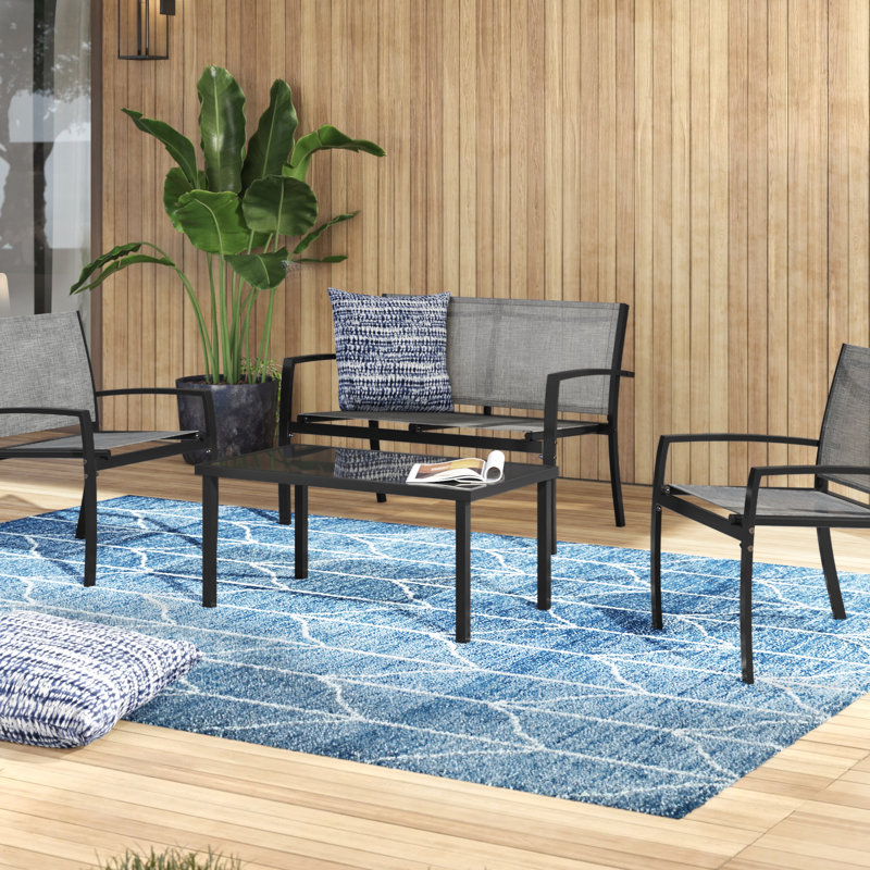 Onika 4 Piece Patio Conversation Set, Black