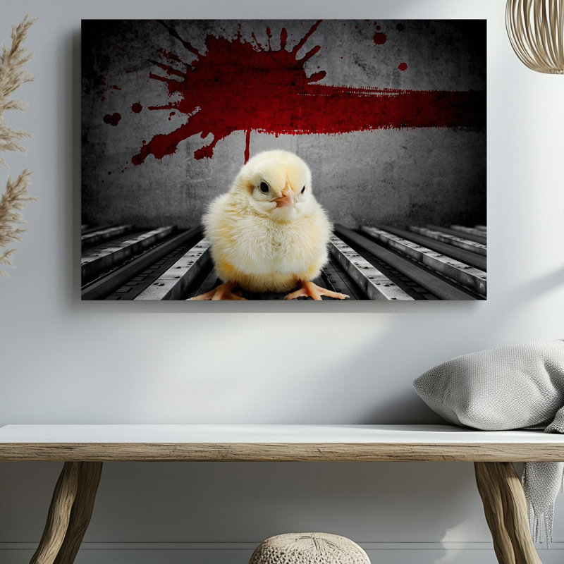 Toile, petite poussin moelleux avec de douces plumes blanches et un grand art mural, H 20 po x l 30 po