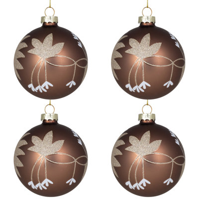Ornements en forme de boule de Noël en verre 4 carats brun et doré à 4 finitions 3,25 po (80 mm)