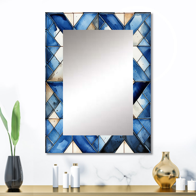 Rustic Cobalt Lattices Elegance - miroir décoratif géométrique, miroir mural moderne, impression d'art en métal