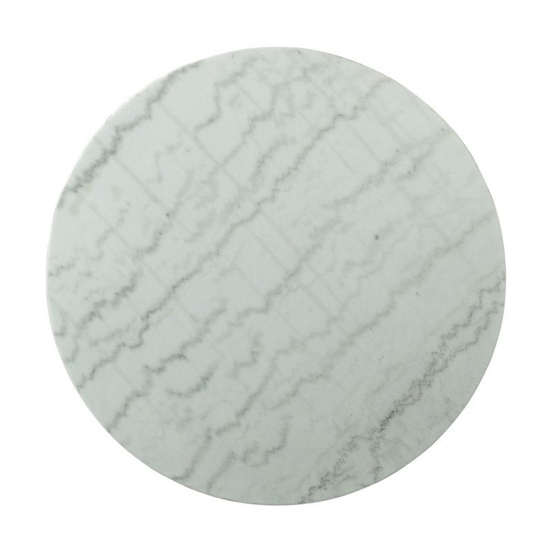 48'' Round White Marble Dining Table with Black Metal Pedestal Base