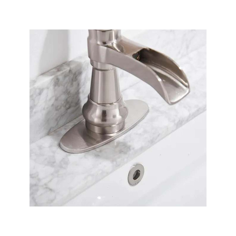 Robinet de salle de bain à simple arche à poignée simple avec drain escamotable en nickel brossé Waterfall, Nickel brossé