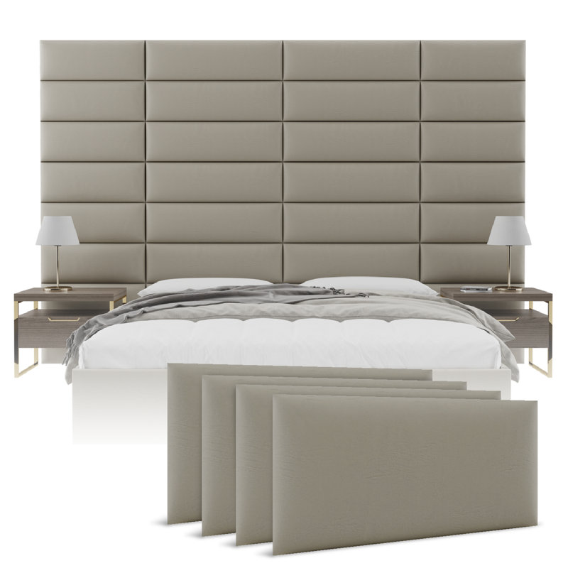 Panneau mural rétro en cuir taupe poussiéreux, H 11,5 po x l 30 po x P 1,5 po
