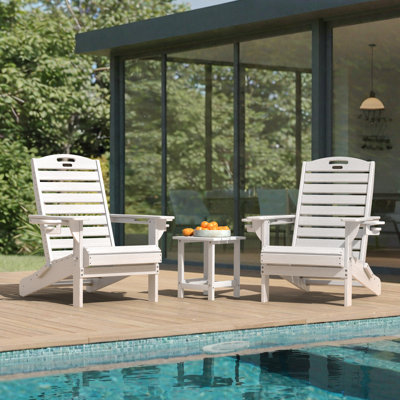 2 Pieces Weather-Resistant Foldable HDPE Adirondack Chairs With Cup Holder With Side Table