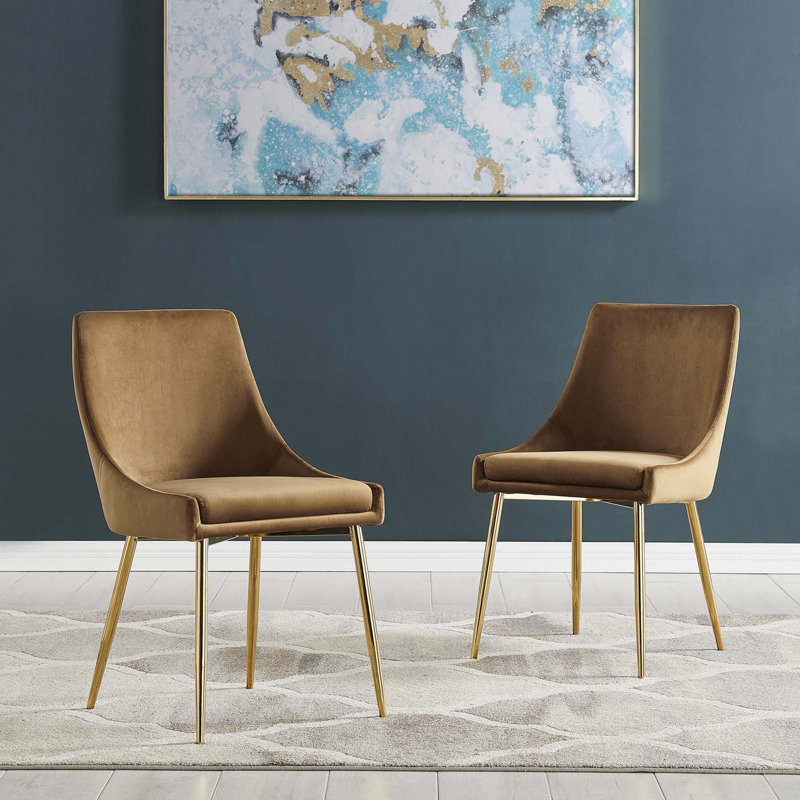 Modway Viscount Performance Velvet Dining Chairs, Cognac