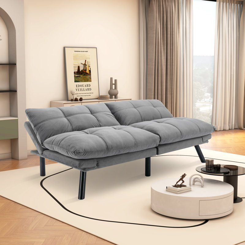 Cezmi 70.86'' Upholstered Convertible Sofa, Light Gray 100% Polyester
