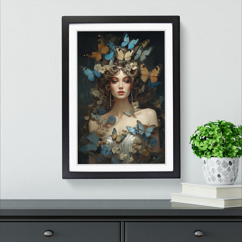 Butterfly Baroque - Single Picture Frame Print on Wood, Black, 46cm H x 34cm W x 2cm D