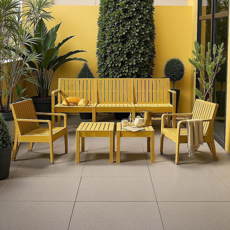 5-Piece Premium Indoor/Outdoor Conversation Set - All-Weather PP Construction with Nesting Tables​, Yellow