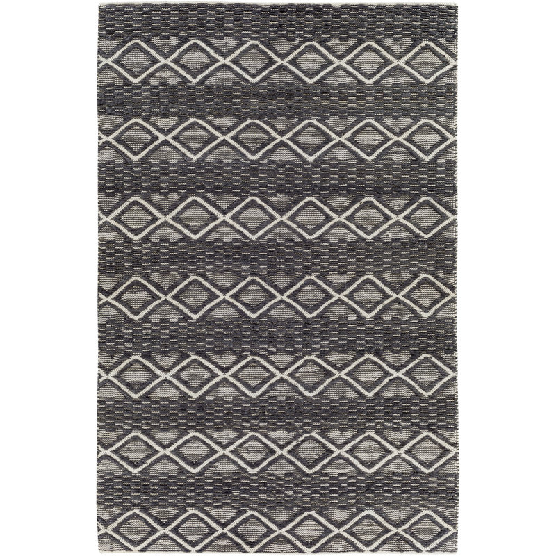 Tapis gris anthracite en laine tissé à la main Colin, Rectangle 8 pi x 10 pi