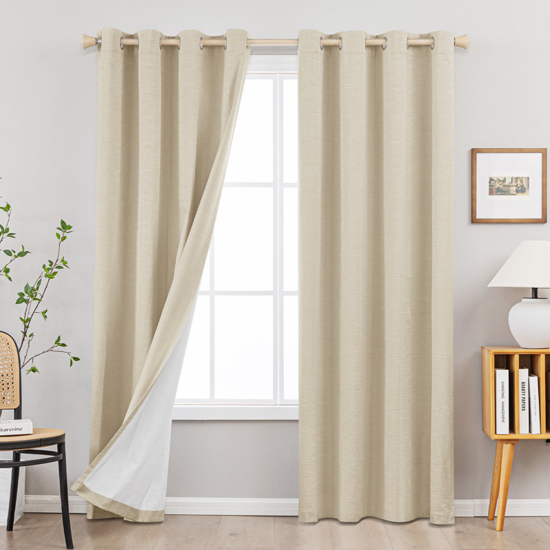 Clesta Cotton Blend Thermal Insulated 100% Blackout Grommet Curtain Pair, 52" W x 108" L, Khaki