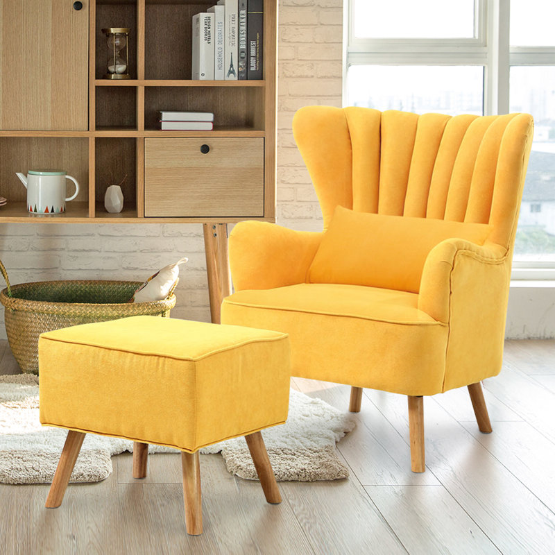 Brushed Sofa with Pillow Footstool, Yellow