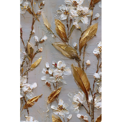 Papier peint floral, décoration murale murale dorée moderne