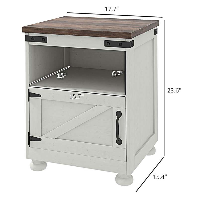 Petite table d'appoint avec rangement, Blanc, Noyer
