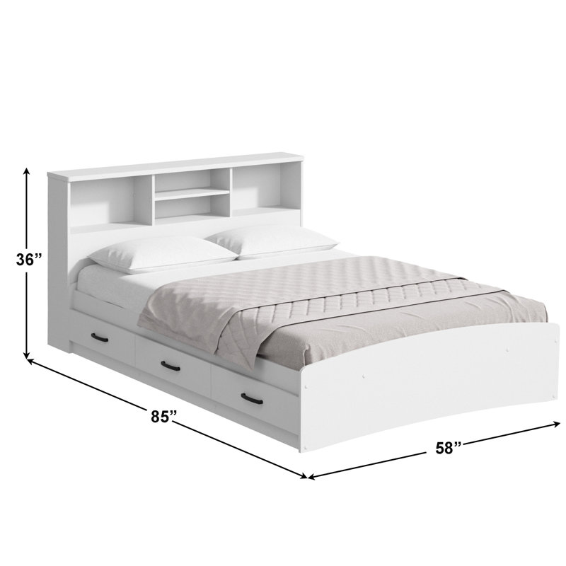 Jovany Captain Bed with 3 Reversible Drawers on Left or Right side (New and Improved Design), White, Full