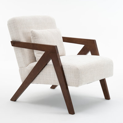 Mid-Century Modern Accent Chair with Solid Wood Frame, Chenille Upholstery, and Pillow for Comfortable Seating in Living Rooms and Bedrooms