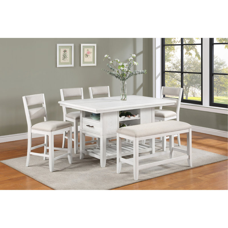 Chaises de salle à manger rembourrées blanches et crème à hauteur de comptoir avec 2 sièges d'appoint pour la maison, Blanc