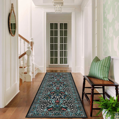 Vintage Floral Area Rug Washable Rugs Stain Resistant Easy Cleaning Indoor Carpet With Non-Slip Backing Low Pile Floor Cover Non Shedding Folding Throw Carpet For Home Decor