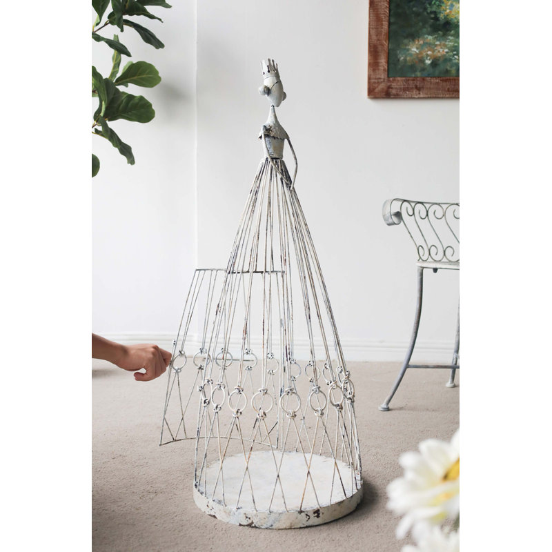 13,5 x 13,5 x 34 po, cage à oiseaux princesse à finition blanche patinée, décoration de jardin