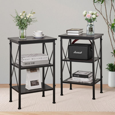 Victoria Set of 2 Industrial 3-Tier Nightstand – Narrow Bedside Tables with Storage for Bedroom, Living Room, or Small Spaces, Available in Rustic Bro by 17 Stories
