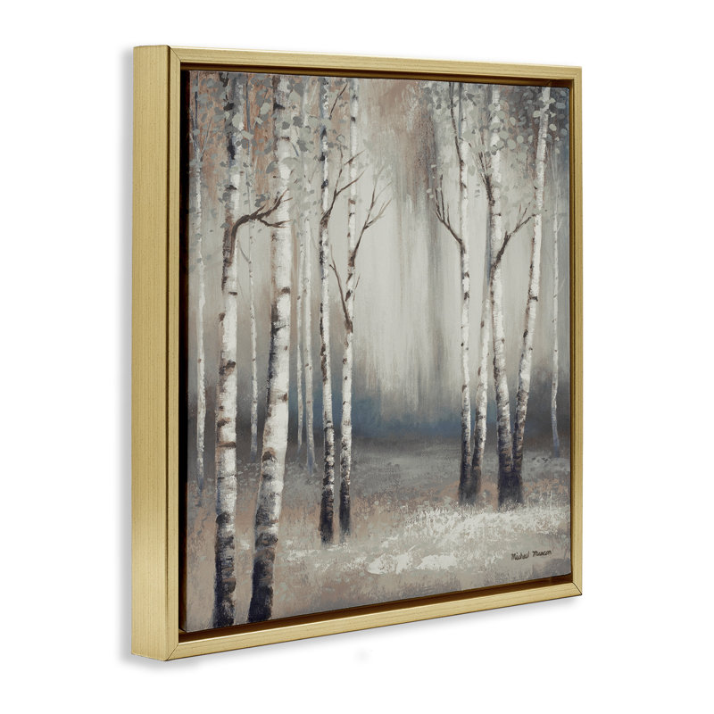 "Misty Birch Tree Forest Landscape", art mural sur toile flottante par Michael Marcon, H 18 po x l 18 po