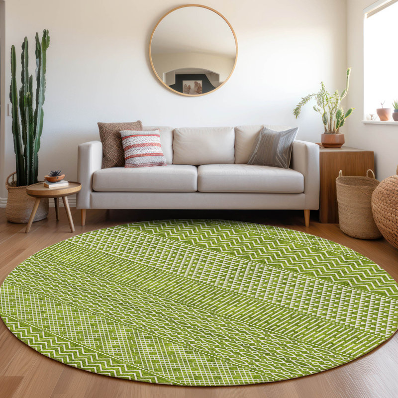 Premium Machine Washable Prisco Lime Rug, Round 8'