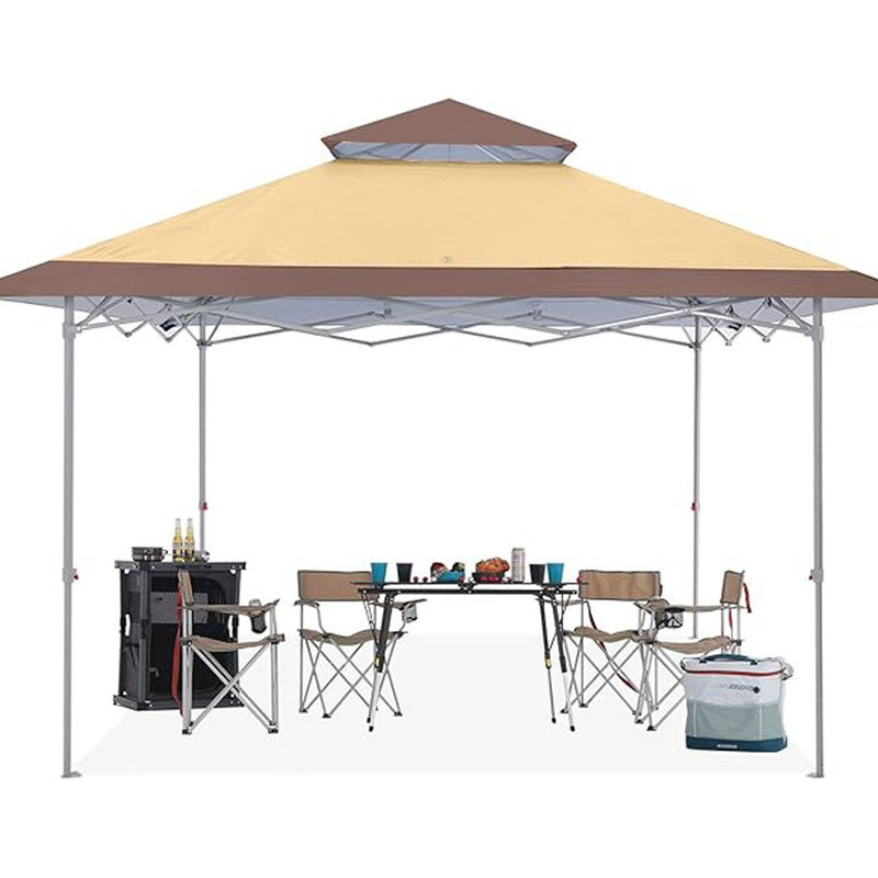 10x10 Canopy Frame with Double Ventilated Top, with Ropes and Stakes for Outdoor Activities(Beige)