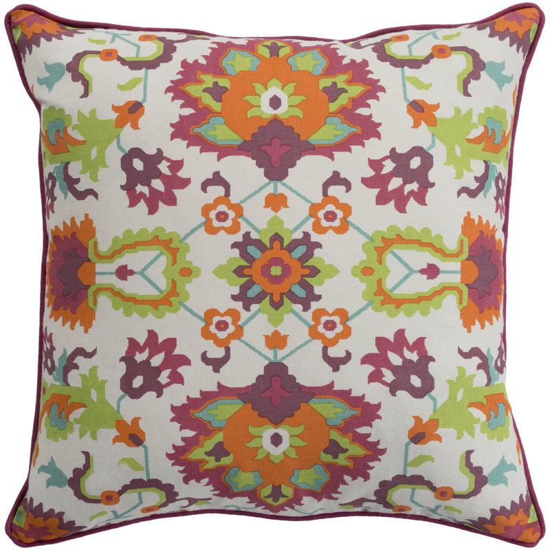 Technicolor Cotton Floral Throw Pillow, Bright Orange, 18" x 18", Pillow Cover Only - No Insert