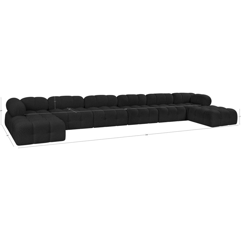 Canapé modulaire rembourré 204 po Ames, Tissu bouclé noir