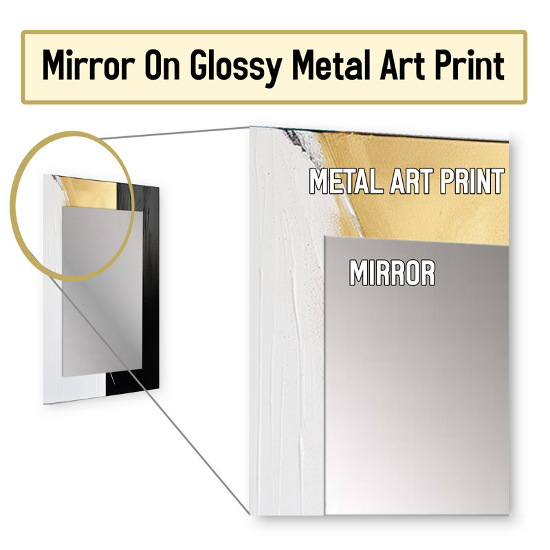 Minimal Joy In Black And Gold IV - Abstract Painting Wall Mirror, Modern Decorative Mirror, Printed Metal Art, 40" x 30"